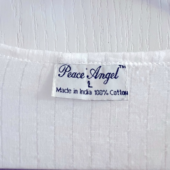 Peace Angel White Peasant Top with ties; long sleeve; sheer; Women’s Size Large - Picture 3 of 8
